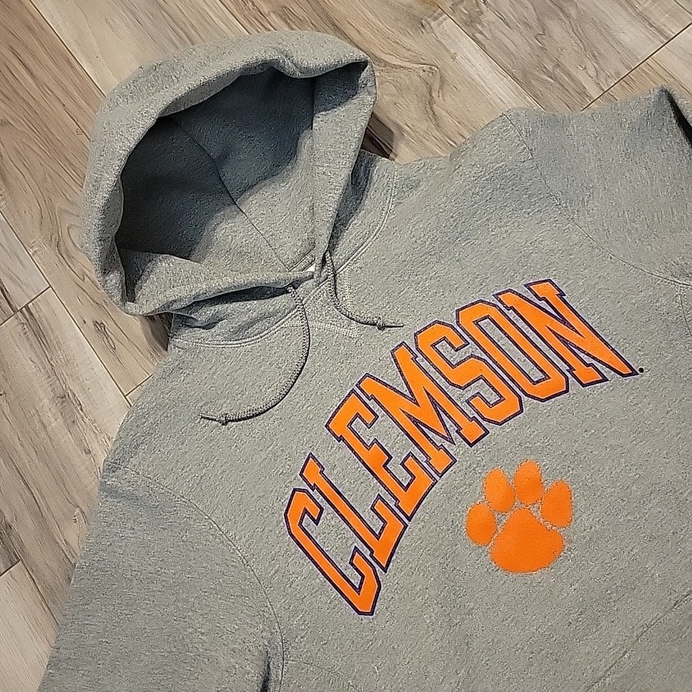 Russell Athletic Vintage Clemson Tigers Hoodie Medium Mens Gray Spellout‎